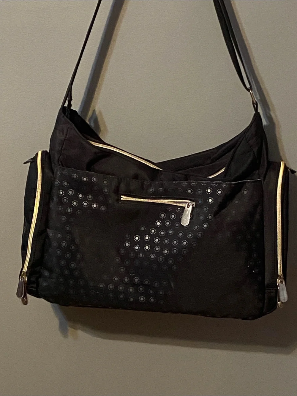 Fisher-Price Black Shoulder Baby Bag with Gold Trim